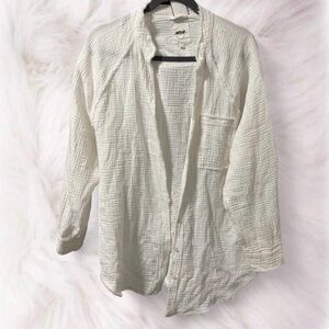 Aerie Womens White Lightweight Shirt in Gauze Material